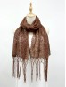 Sequined Flower Mesh Scarf W/ Fringe